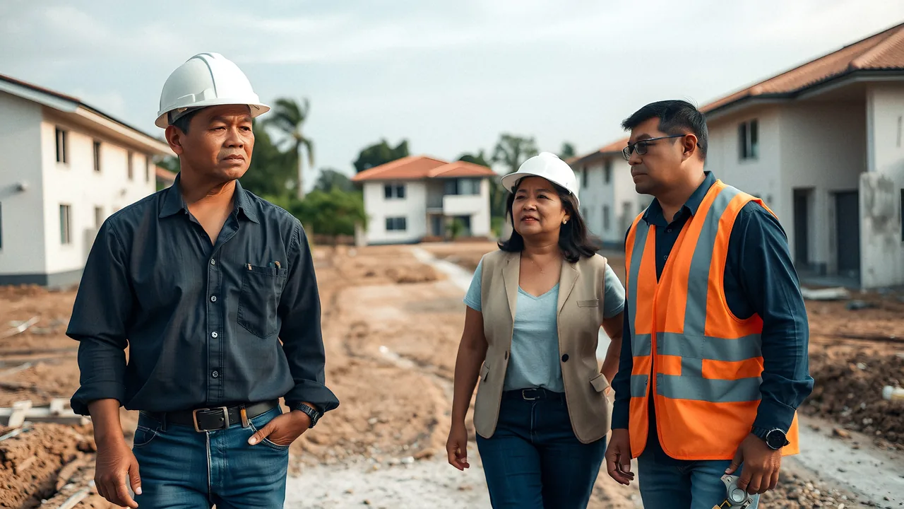 An engineer and a client checking the work against the drawings